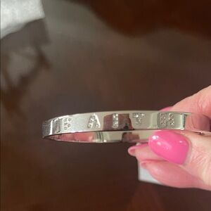 Silver Bangle Bracelet with Studded Lettering